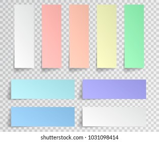 Paper sticky note isolated. Set of paper stickers with shadow on transparent background. Vector illustration. 