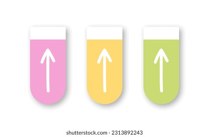 Paper sticky for notes concept. Colorful bookmarks with arrows. Education and training, learning. Time management and notes with goals. Flat vector illustration isolated on white background