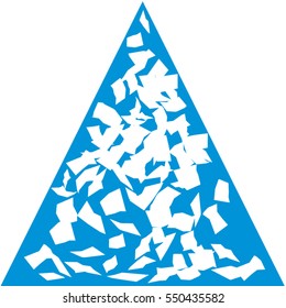 Paper storm on blue triangle background.