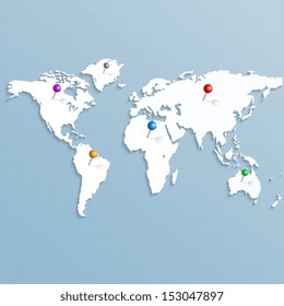 Paper strategic map of the world with colorful pins, for your need