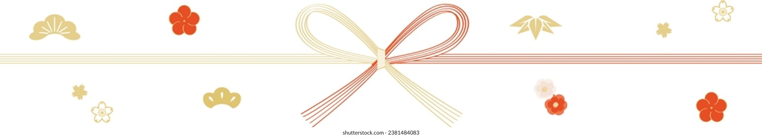 Red‐and‐gold paper string for tying presents. Japanese gift wrapping ribbon called Mizuhiki.