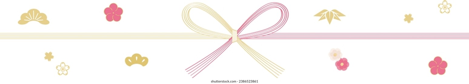 Pink‐and‐gold paper string for tying presents. Japanese gift wrapping ribbon called Mizuhiki.