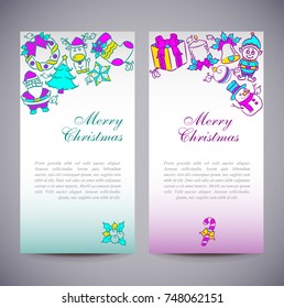 Paper stripe with message between colorful christmas symbols