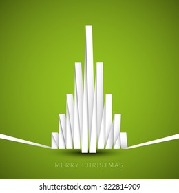Paper stripe tree on green background, merry christmas theme gift card, new year card