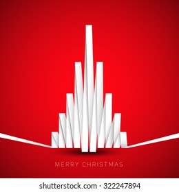Paper stripe tree on red background, merry christmas theme gift card, new year card