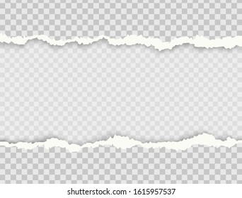 Paper strips with with space for text isolated on transparent background. Vector realistic horizontal torn paper edges, grunge ripped texture or broken page pattern.