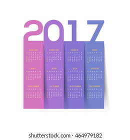 Paper Style 2017 Full Calendar Template - Promotion Poster Vector Design, Week Starts Sunday