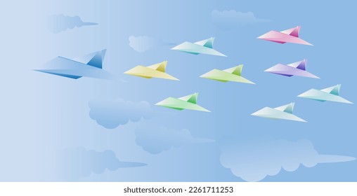Paper style blue airfighter represent the journey to success of leader