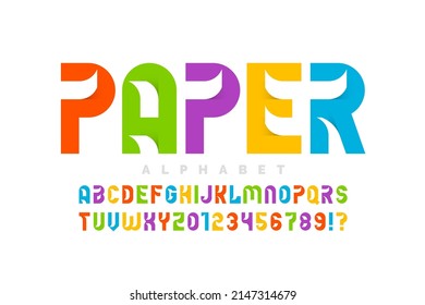 Paper style colorful font design, alphabet letters and numbers vector illustration