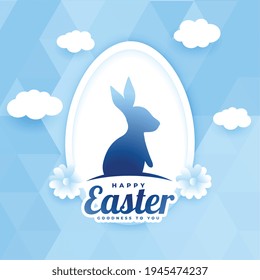 paper style easter card with clouds and bunny rabbit