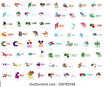 Paper style geometric shapes with glass effects. Corporate abstract logo design icon concepts