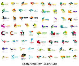 Paper style geometric shapes with glass effects. Corporate abstract logo design icon concepts