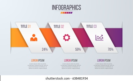 Paper Style Infographic Timeline Design Template With 3 Steps. Vector Illustration.