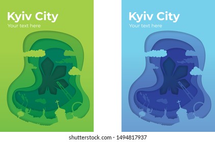 Paper style Kyiv City poster.Modern design A4.Used for design presentations, print,flyer,business cards,invitations, calendars,sites, packaging,cover.