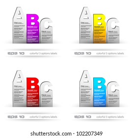 Paper style labels with 3 choices. Ideal for web usage, depliant for product comparison or infographics or business presentation.