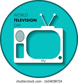 paper style logo, old tv with colorful screen saver, holiday, world television day