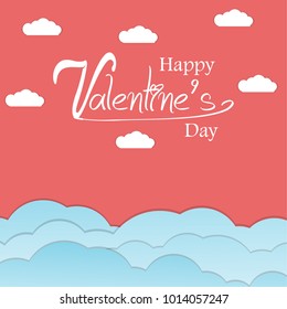 Paper Style love of valentine day with heart, vector illustration background.