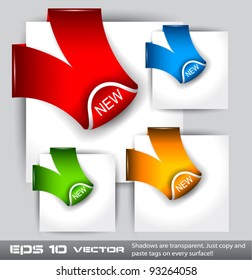 Paper Style "NEW" tags with TRANSPARENT shadows. You can place it on every surface!