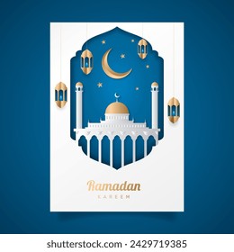 Paper style ramadan celebration greeting card. - Vector.