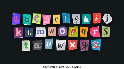 Paper style ransom note letter. Cut Letters. Clipping alphabet. Vector font