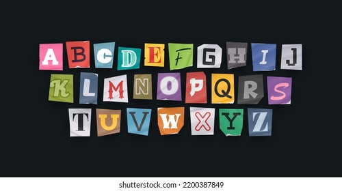 Paper Style Ransom Note Letter. Cut Letters. Clipping Alphabet. Vector Font.