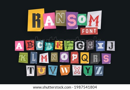 Paper style ransom note letter. Cut Letters. Clipping alphabet. Vector font. Foto d'archivio © 