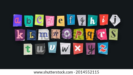 Paper style ransom note letter. Cut Letters. Clipping alphabet. Vector font