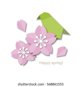 Paper style Sakura- and a bird