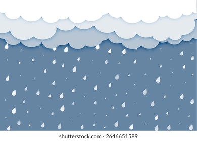 Fondo de lluvia de ducha de estilo de papel con Vector de diseño de nubes