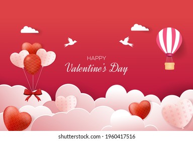 Paper style Valentine's day background with love balloons