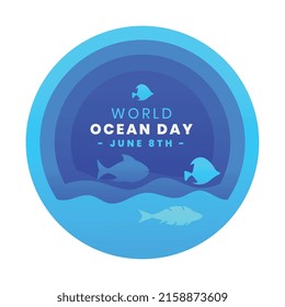 paper style world ocean day blue design with fishes
