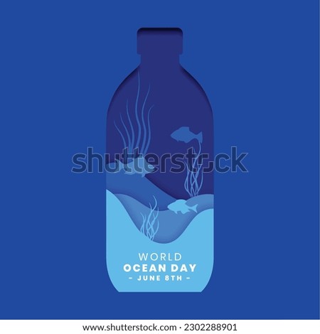 paper style world ocean day background with save nature social message vector