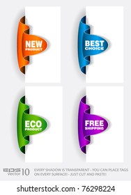Paper Stylish tags with TRANSPARENT shadows. You can place it on every surface!
