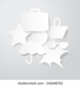 Paper Summer Icons Set - Isolated On Gray Background - Vector Illustration, Graphic Design Editable For Your Design