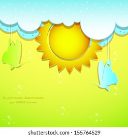 Paper summer with sun and clouds