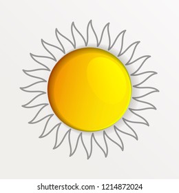 Paper sun in blue sky and white clouds vector