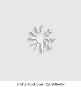 Papier-Sonne und Schneeflocken-Symbol, Vektorsymbol Wettervorhersage