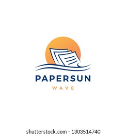 paper sun water wave logo vector icon illustration