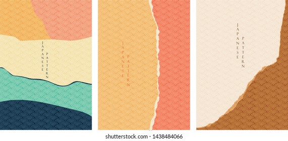 Paper surface background with Japanese wave pattern vector. Colorful template with geometric elements.