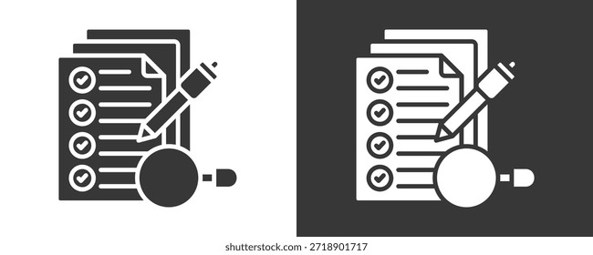 Icono de Encuesta de papel Conjunto de Colección de Vector aislado en blanco y negro