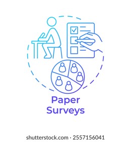 Paper surveys blue gradient concept icon. Research method. Documentation, questionnaire. Round shape line illustration. Abstract idea. Graphic design. Easy to use in infographic, presentation