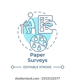 Paper surveys soft blue concept icon. Research method. Documentation, questionnaire. Round shape line illustration. Abstract idea. Graphic design. Easy to use in infographic, presentation