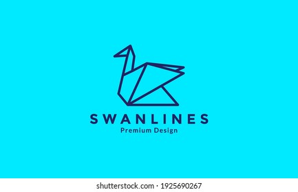 paper swan or goose lines origami logo design vector icon symbol graphic illustration