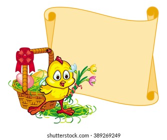 Paper swirl frame with Easter basket