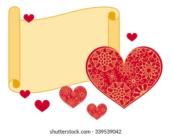 Paper swirl with red valentine hearts