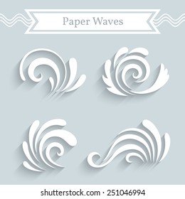 Paper swirls, vector wave icons, set of decorative curly shapes