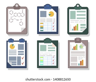 Paper tablet, scientific information, statistics, vector set