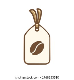 Etiqueta de papel con icono de frijol de café símbolo vector ilustración de dibujos animados. Simple elemento plano para cafeína cafe cafeína producto o etiquetas de precio de tienda, pegatinas, señales de descuento de venta, etc.