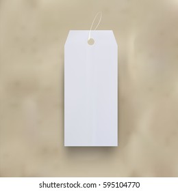 Paper tag on the textured background with shadow. High quality vector illustration.