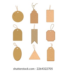 paper tag set cartoon. label blank, price sale, cardboard empty, string brown, vintage paper tag vector illustration